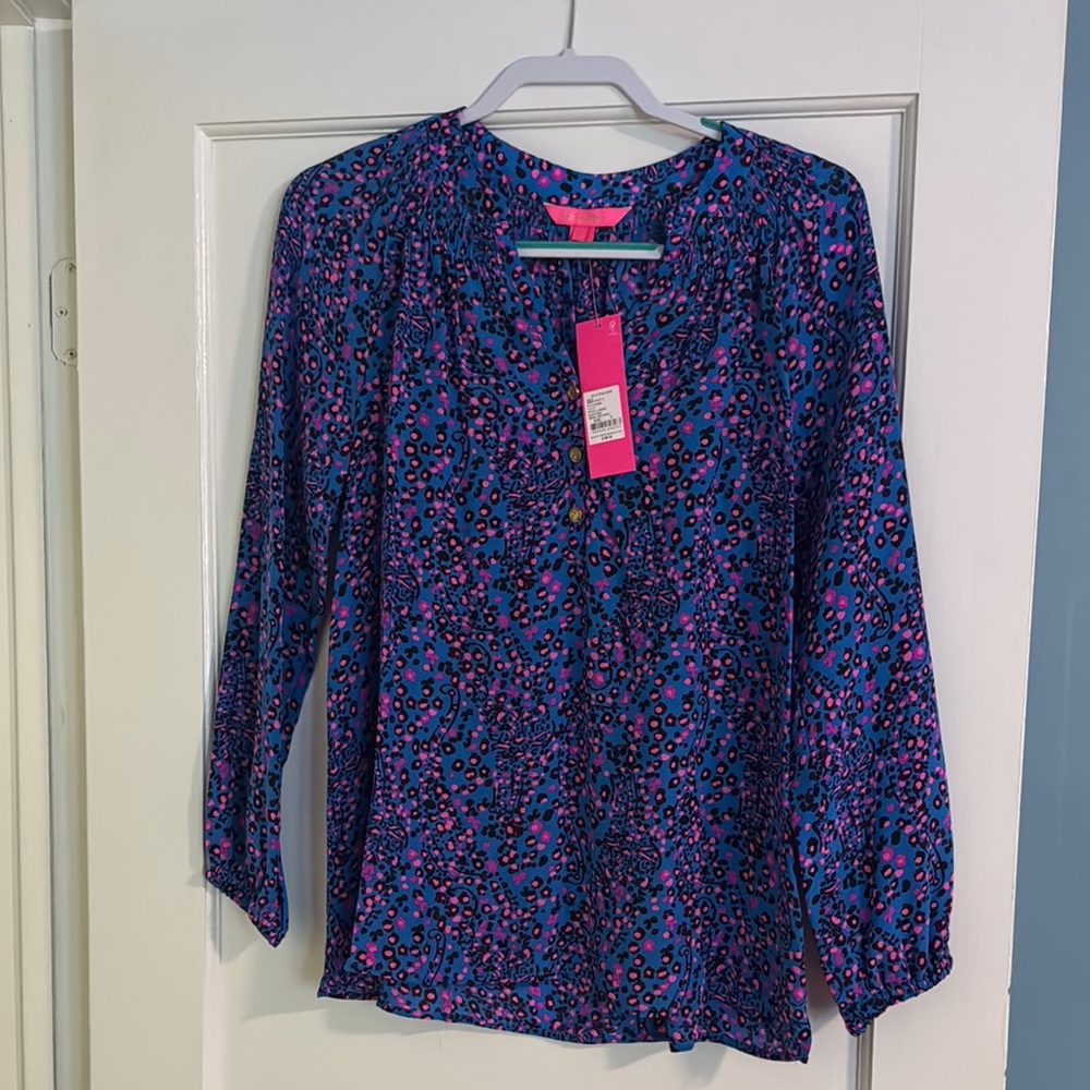 Women's Blue and Pink Blouse